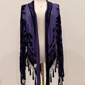 Purple Velvet Burnout Fringe Shawl Wrap